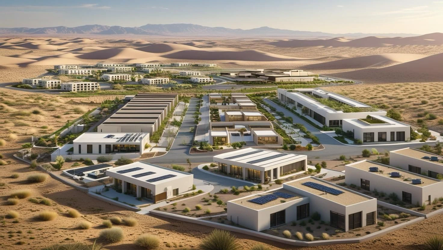 Panoramic view of modern residential and commercial developments in Dakhla, Morocco – an emerging real estate and investment hub in North Africa.